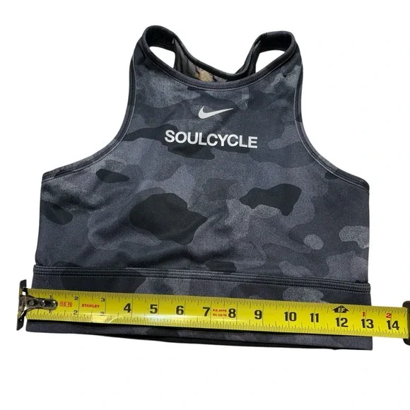 NIKE DRI FIT Soulcycle Sport Bra Women Pull On Racer Back Medium Grey Camouflage - Picture 5 of 5